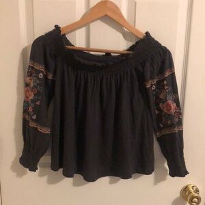 American Eagle Outfitters Peasant Blouse With Embroidered Sleeves